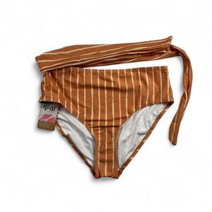 Nani Swimwear Terracotta Striped Bikini Bottoms Womens S High Waisted Tie Side